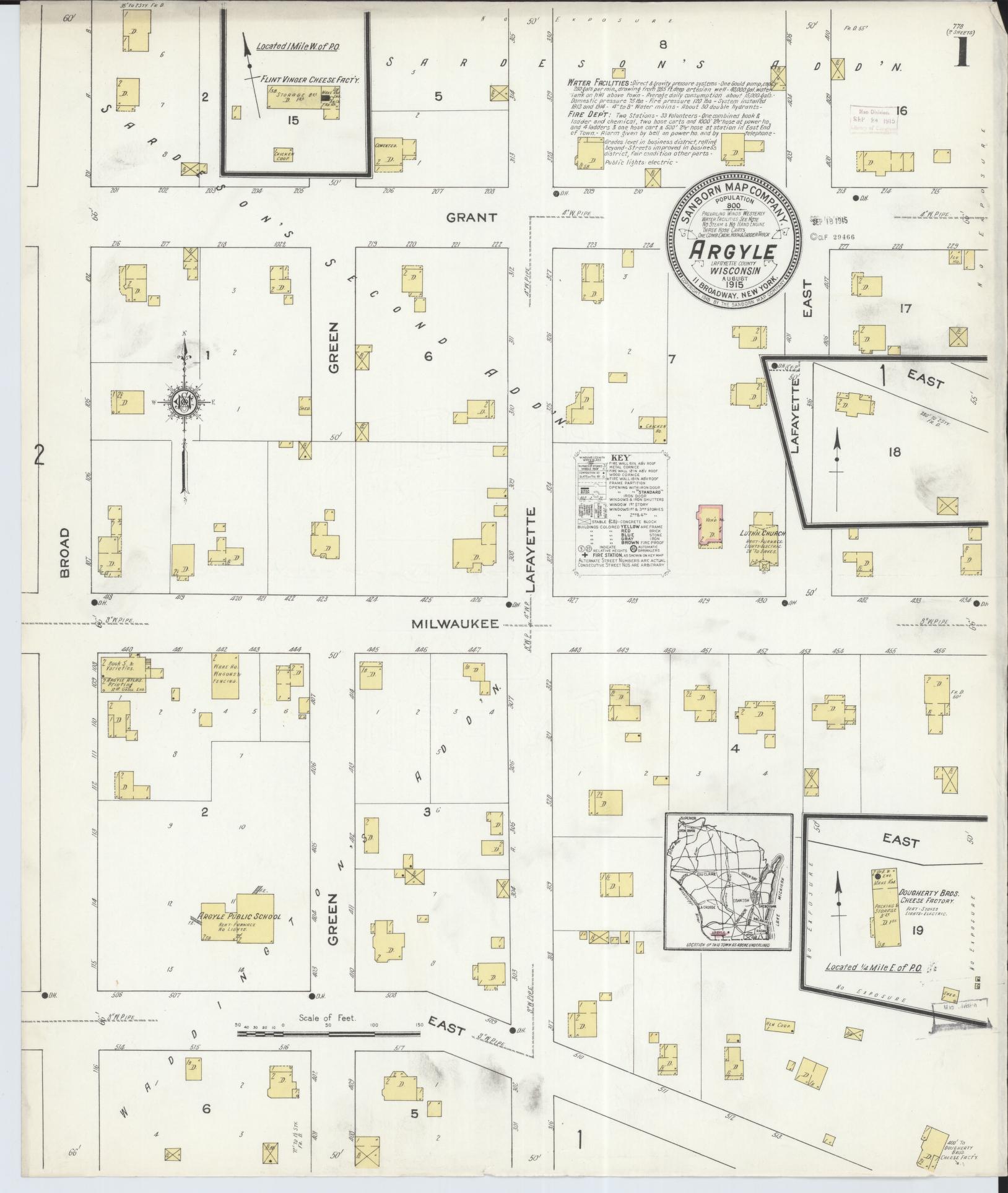 Sanborn Fire Insurance Map from Argyle, Lafayette County, Wisconsin (1915), Sheet #0001 - Complete Map Set gallery image, historic Sanborn map, vintage wall art, Wisconsin Wisconsin