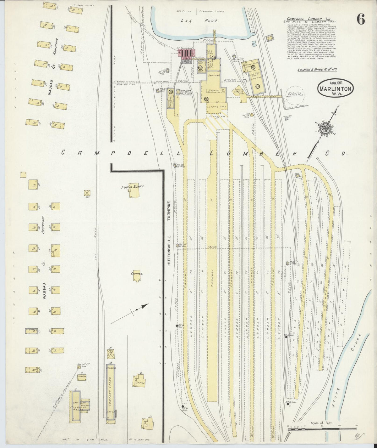 Sanborn Fire Insurance Map from Marlinton, Pocahontas County, West Virginia (1912), Sheet #0006 - Complete Map Set gallery image, historic Sanborn map, vintage wall art, West Virginia West Virginia