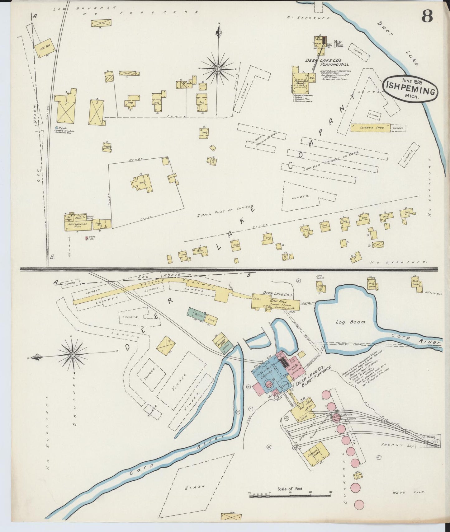 Sanborn Fire Insurance Map from Ishpeming, Marquette County, Michigan (1888), Sheet #0008 - Complete Map Set gallery image, historic Sanborn map, vintage wall art, Michigan Michigan