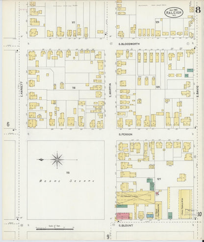 Sanborn Fire Insurance Map from Raleigh, Wake County, North Carolina (1903), Sheet #0008 - Historic Sanborn Fire Insurance Map Print, vintage old map wall art, antique decor, genealogy gift, North Carolina North Carolina map