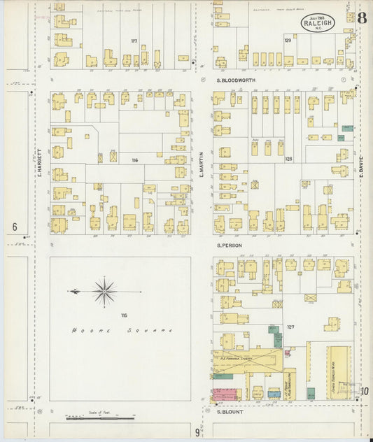 Sanborn Fire Insurance Map from Raleigh, Wake County, North Carolina (1903), Sheet #0008 - Historic Sanborn Fire Insurance Map Print, vintage old map wall art, antique decor, genealogy gift, North Carolina North Carolina map
