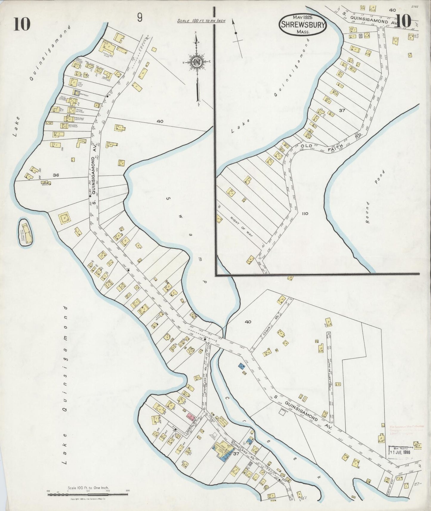 Sanborn Fire Insurance Map from Shrewsbury, Worcester County, Massachusetts (1925), Sheet #0010 - Historic Sanborn Fire Insurance Map Print, vintage old map wall art, antique decor, genealogy gift, Massachusetts Massachusetts map