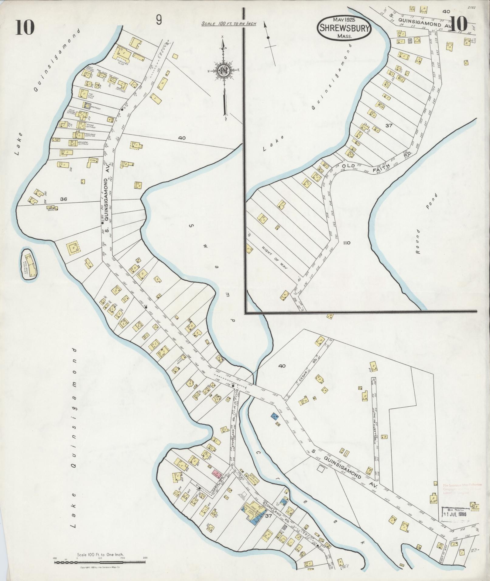 Sanborn Fire Insurance Map from Shrewsbury, Worcester County, Massachusetts (1925), Sheet #0010 - Historic Sanborn Fire Insurance Map Print, vintage old map wall art, antique decor, genealogy gift, Massachusetts Massachusetts map