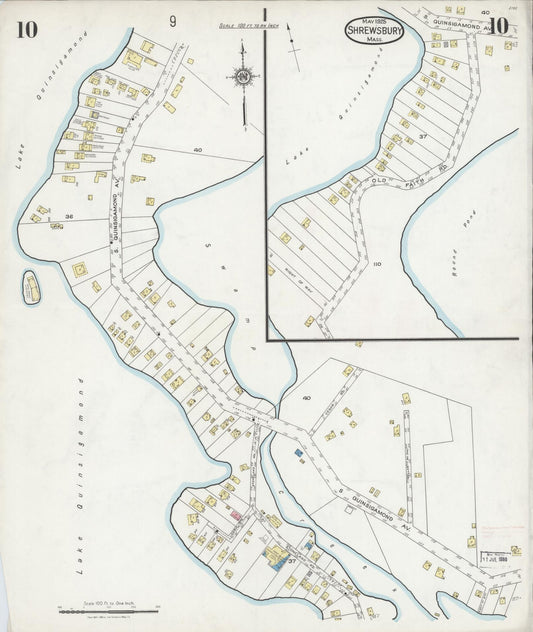 Sanborn Fire Insurance Map from Shrewsbury, Worcester County, Massachusetts (1925), Sheet #0010 - Historic Sanborn Fire Insurance Map Print, vintage old map wall art, antique decor, genealogy gift, Massachusetts Massachusetts map