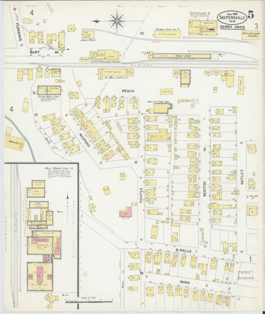 Sanborn Fire Insurance Map from Sistersville, Tyler County, West Virginia (1907), Sheet #0005 - Historic Sanborn Fire Insurance Map Print, vintage old map wall art, antique decor, genealogy gift, West Virginia West Virginia map