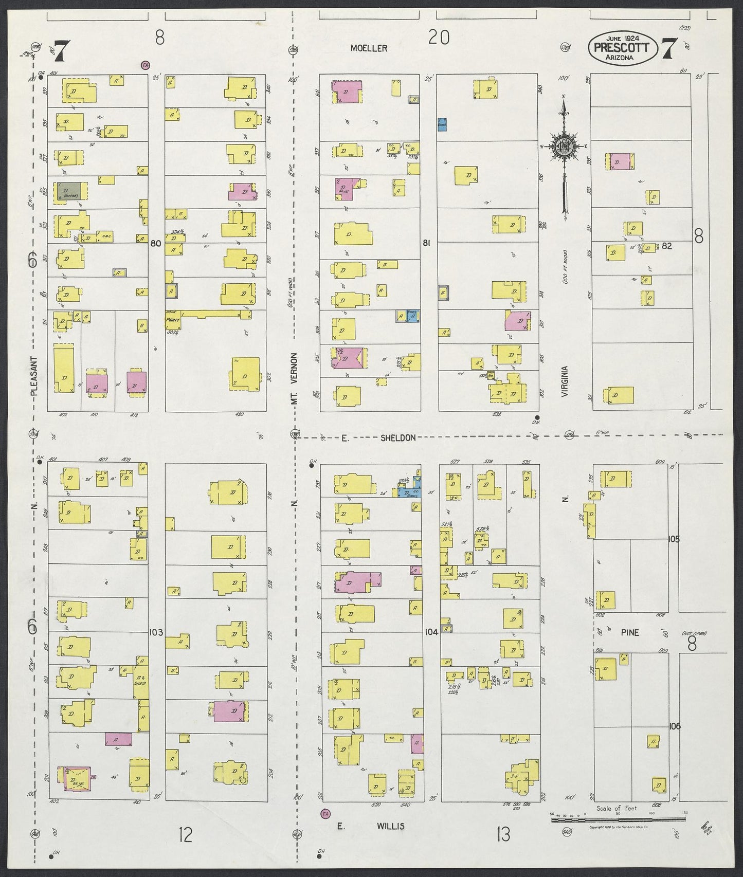 Sanborn Fire Insurance Map from Prescott, Yavapai County, Arizona (1924), Sheet #0007 - Complete Map Set gallery image, historic Sanborn map, vintage wall art, Arizona Arizona