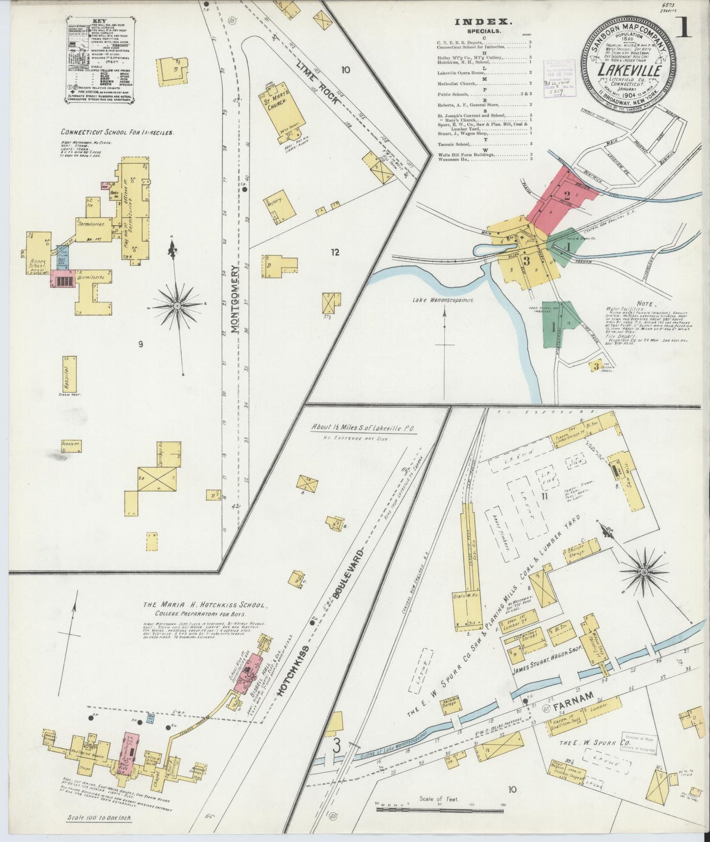 Sanborn Fire Insurance Map from Lakeville, Litchfield County, Connecticut (1904), Sheet #0001 - Complete Map Set gallery image, historic Sanborn map, vintage wall art, Connecticut Connecticut