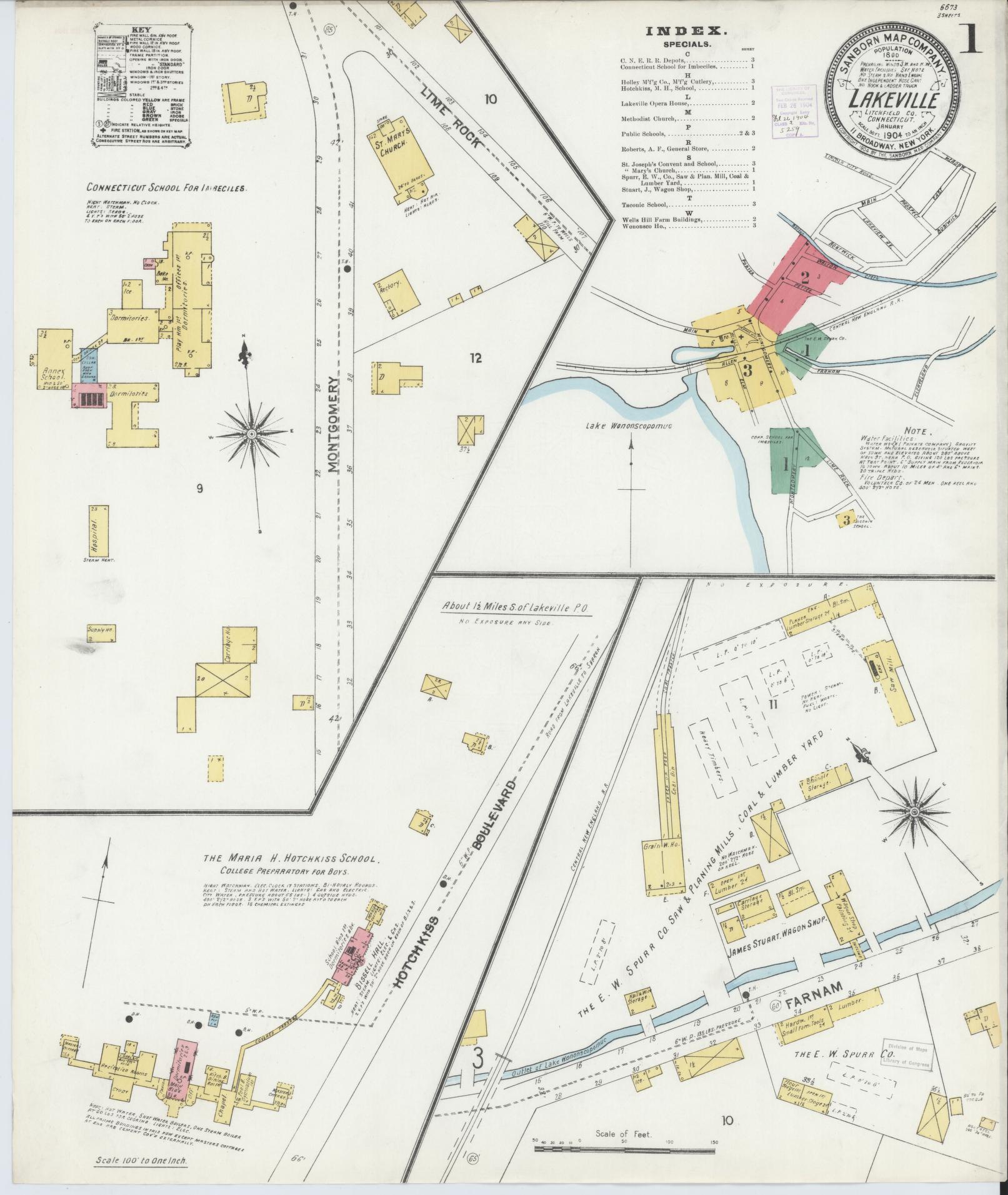 Sanborn Fire Insurance Map from Lakeville, Litchfield County, Connecticut (1904), Sheet #0001 - Complete Map Set gallery image, historic Sanborn map, vintage wall art, Connecticut Connecticut