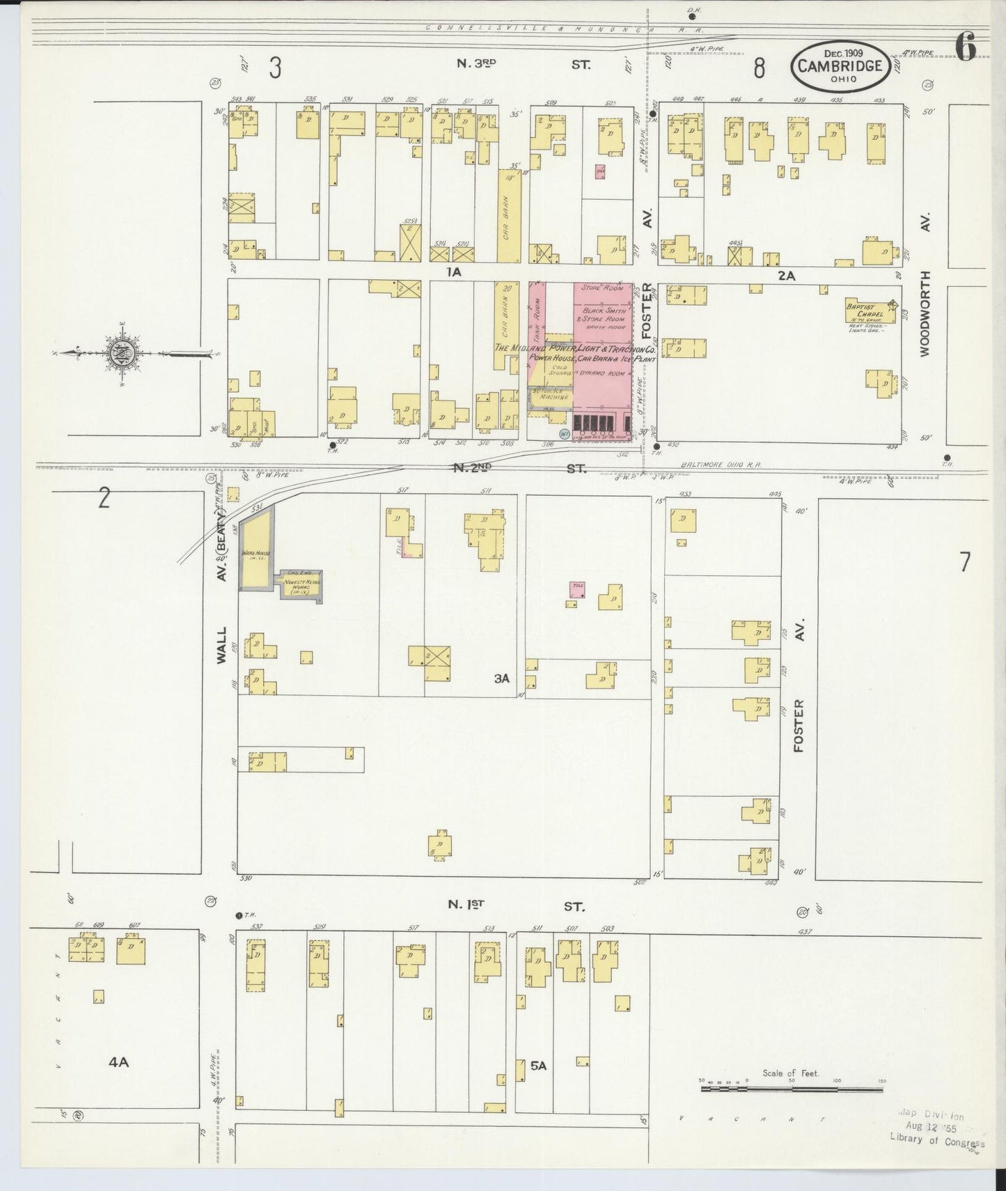 Sanborn Fire Insurance Map from Cambridge, Guernsey County, Ohio (1909), Sheet #0006 - Historic Sanborn Fire Insurance Map Print, vintage old map wall art, antique decor, genealogy gift, Ohio Ohio map