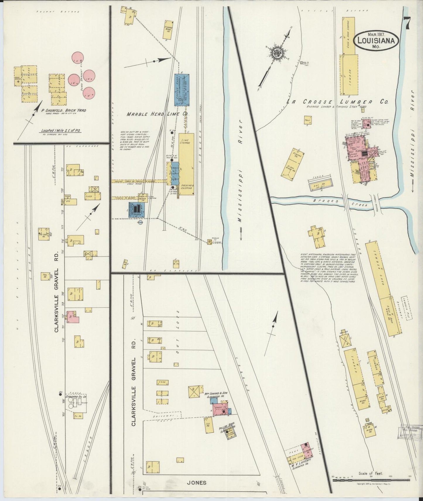 Sanborn Fire Insurance Map from Louisiana, Pike County, Missouri (1917), Sheet #0007 - Historic Sanborn Fire Insurance Map Print, vintage old map wall art, antique decor, genealogy gift, Missouri Missouri map