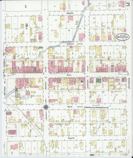 Sanborn Fire Insurance Map from Mascoutah, Saint Clair County, Illinois (1910), Sheet #0003 - Historic Sanborn Fire Insurance Map Print, vintage old map wall art, antique decor, genealogy gift, Illinois Illinois map