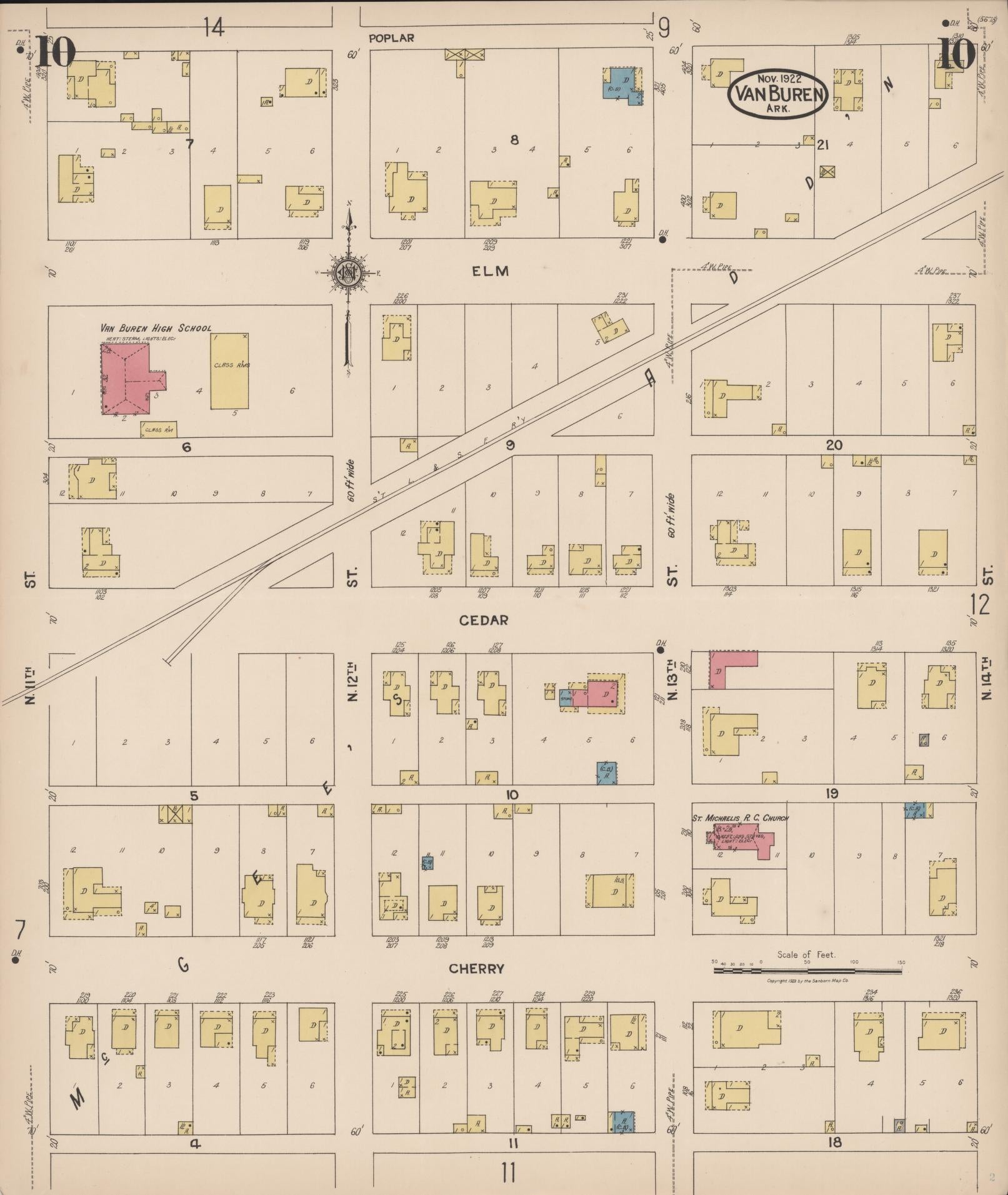Sanborn Fire Insurance Map from Van Buren, Crawford County, Arkansas (1922), Sheet #0010 - Historic Sanborn Fire Insurance Map Print, vintage old map wall art, antique decor, genealogy gift, Arkansas Arkansas map
