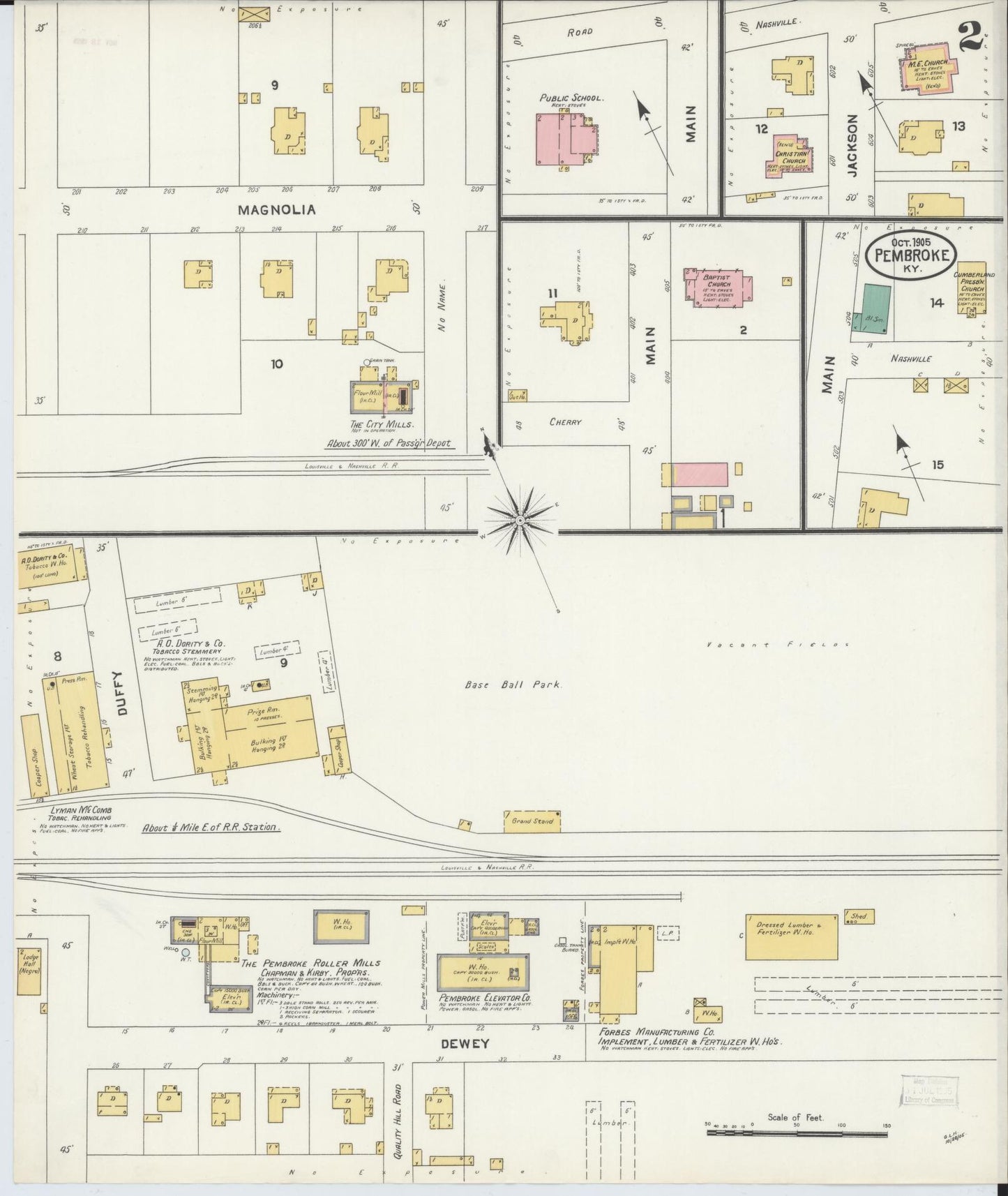 Sanborn Fire Insurance Map from Pembroke, Christian County, Kentucky (1905), Sheet #0002 - Complete Map Set gallery image, historic Sanborn map, vintage wall art, Kentucky Kentucky