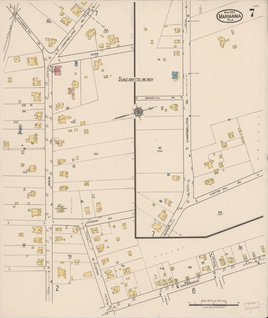 Sanborn Fire Insurance Map from Marianna, Jackson County, Florida (1922), Sheet #0007 - Historic Sanborn Fire Insurance Map Print, vintage old map wall art, antique decor, genealogy gift, Florida Florida map