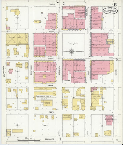 Sanborn Fire Insurance Map from Clarksville, Red River County, Texas (1911), Sheet #0006 - Complete Map Set gallery image, historic Sanborn map, vintage wall art, Texas Texas