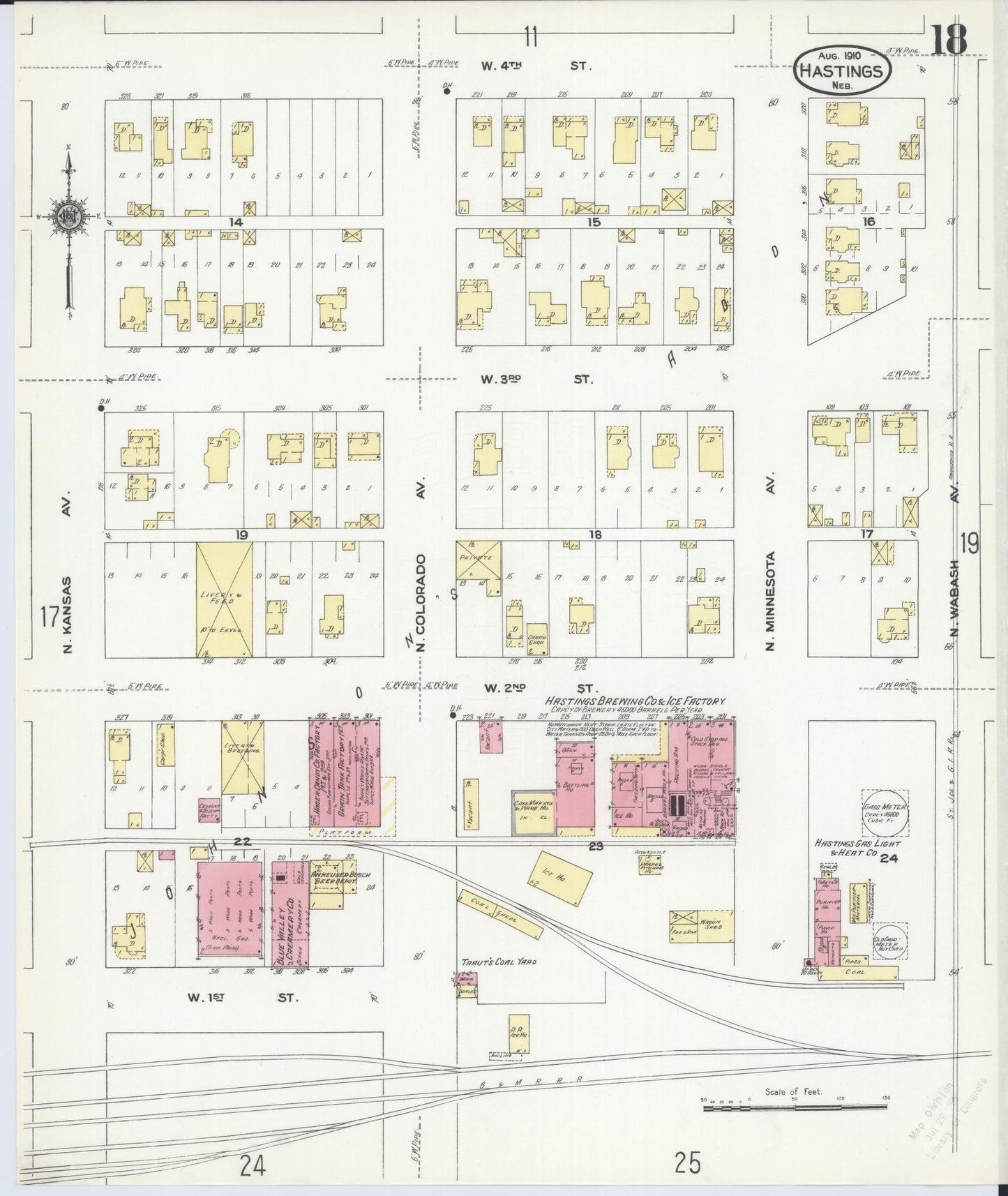 Sanborn Fire Insurance Map from Hastings, Adams County, Nebraska (1910), Sheet #0018 - Historic Sanborn Fire Insurance Map Print, vintage old map wall art, antique decor, genealogy gift, Nebraska Nebraska map