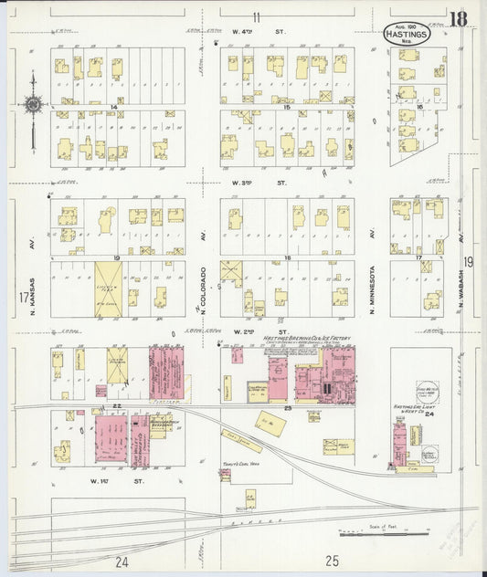 Sanborn Fire Insurance Map from Hastings, Adams County, Nebraska (1910), Sheet #0018 - Historic Sanborn Fire Insurance Map Print, vintage old map wall art, antique decor, genealogy gift, Nebraska Nebraska map