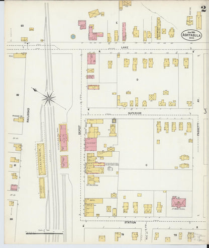 Sanborn Fire Insurance Map from Ashtabula, Ashtabula County, Ohio (1903), Sheet #0002 - Historic Sanborn Fire Insurance Map Print, vintage old map wall art, antique decor, genealogy gift, Ohio Ohio map