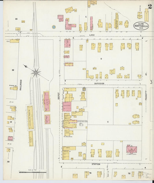 Sanborn Fire Insurance Map from Ashtabula, Ashtabula County, Ohio (1903), Sheet #0002 - Historic Sanborn Fire Insurance Map Print, vintage old map wall art, antique decor, genealogy gift, Ohio Ohio map