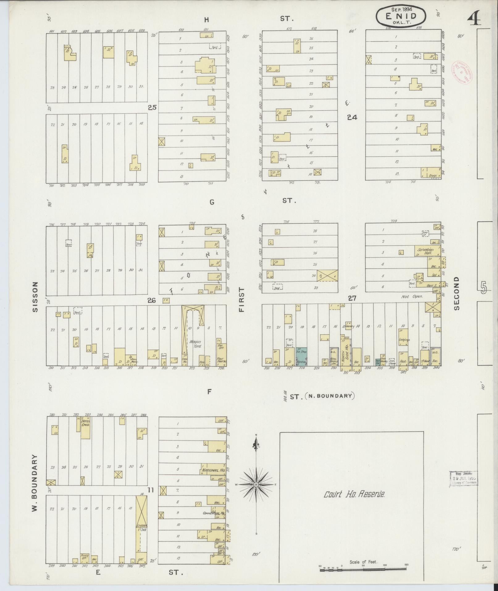 Sanborn Fire Insurance Map from Enid, Garfield County, Oklahoma (1894), Sheet #0004 - Complete Map Set gallery image, historic Sanborn map, vintage wall art, Oklahoma Oklahoma