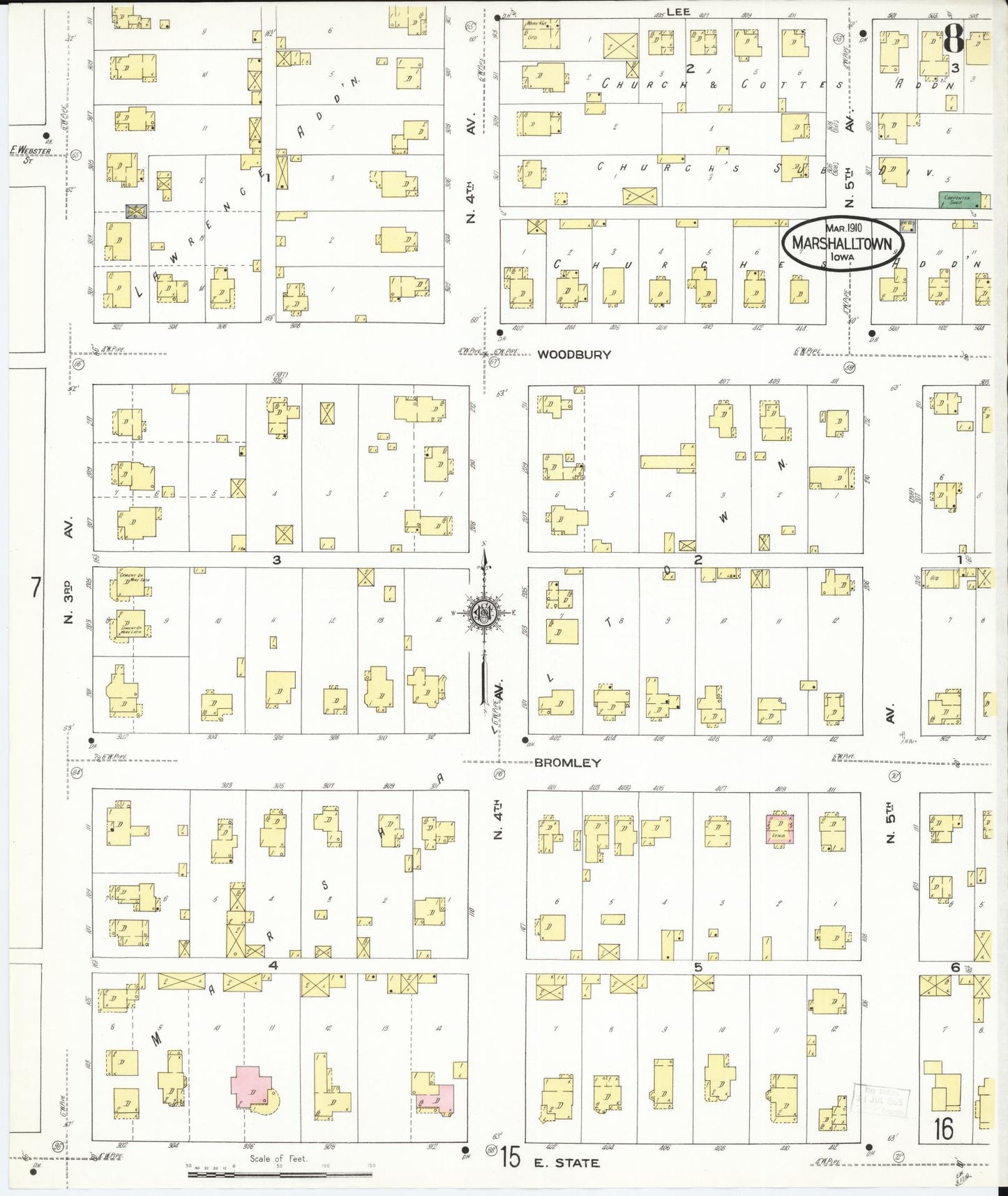 Sanborn Fire Insurance Map from Marshalltown, Marshall County, Iowa (1910), Sheet #0008 - Historic Sanborn Fire Insurance Map Print