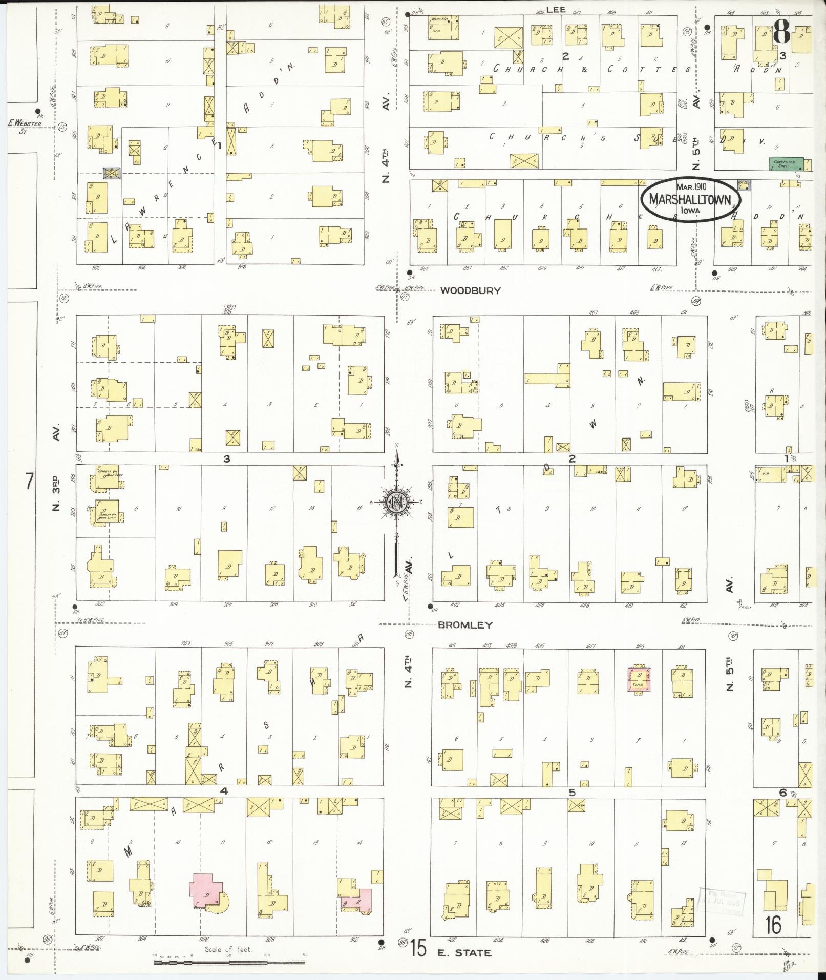 Sanborn Fire Insurance Map from Marshalltown, Marshall County, Iowa (1910), Sheet #0008 - Historic Sanborn Fire Insurance Map Print