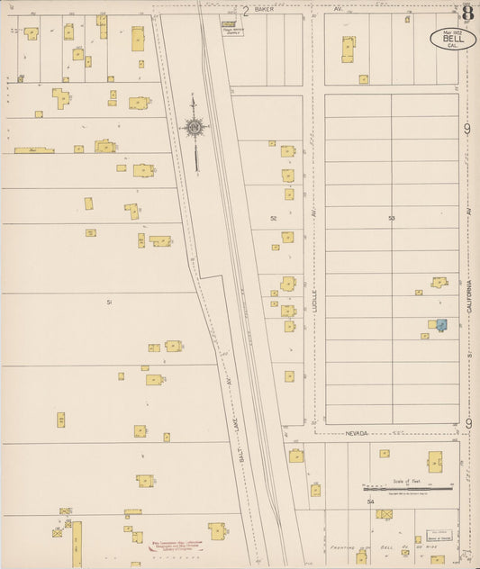 Sanborn Fire Insurance Map from Bell, Los Angeles County, California (1922), Sheet #0008 - Historic Sanborn Fire Insurance Map Print, vintage old map wall art, antique decor, genealogy gift, California California map
