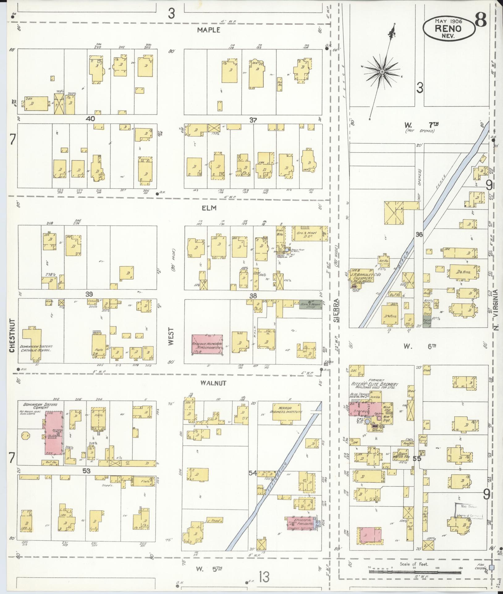 Sanborn Fire Insurance Map from Reno, Washoe County, Nevada (1906), Sheet #0008 - Complete Map Set gallery image, historic Sanborn map, vintage wall art, Nevada Nevada