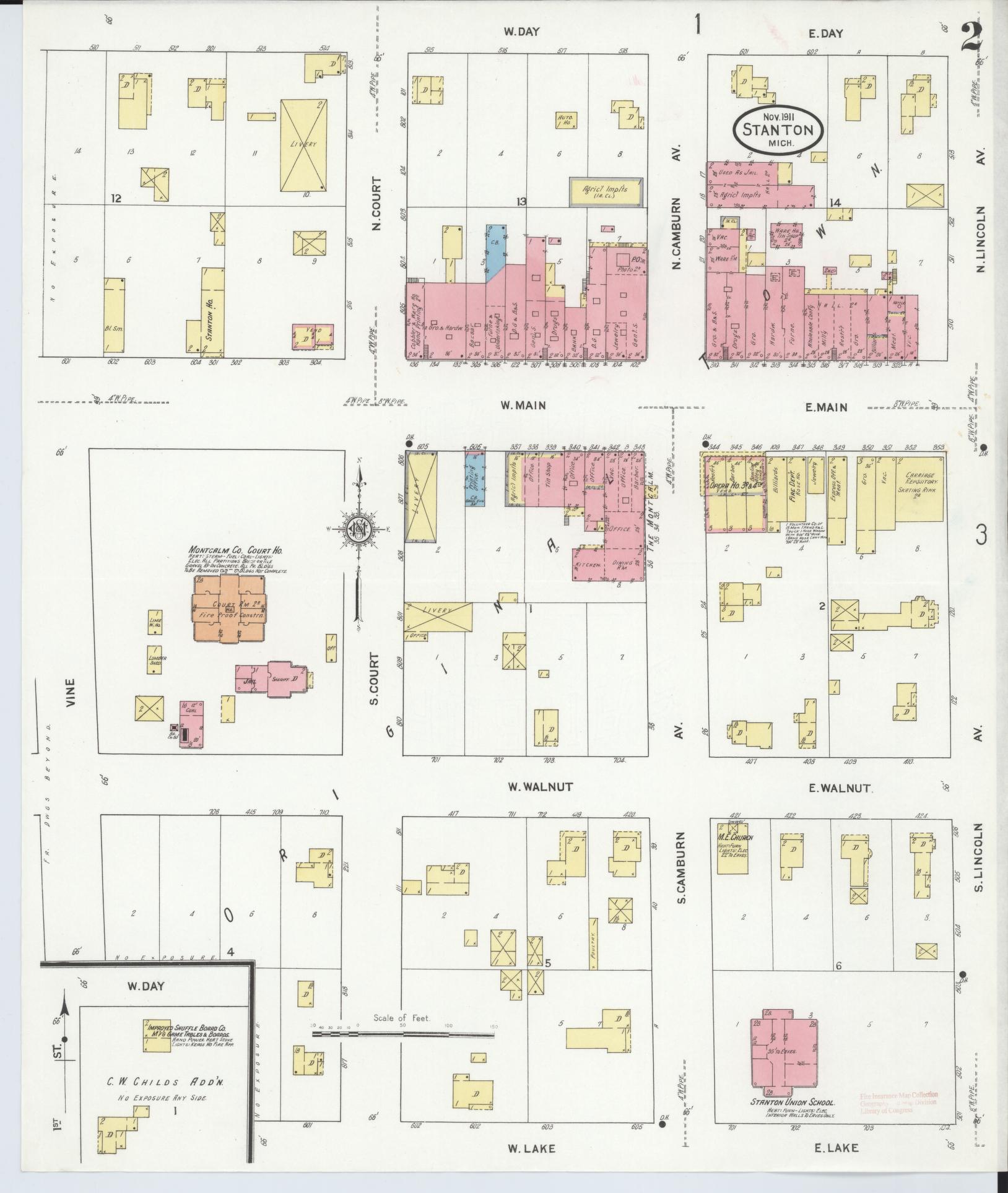 Sanborn Fire Insurance Map from Stanton, Montcalm County, Michigan (1911), Sheet #0002 - Historic Sanborn Fire Insurance Map Print, vintage old map wall art, antique decor, genealogy gift, Michigan Michigan map