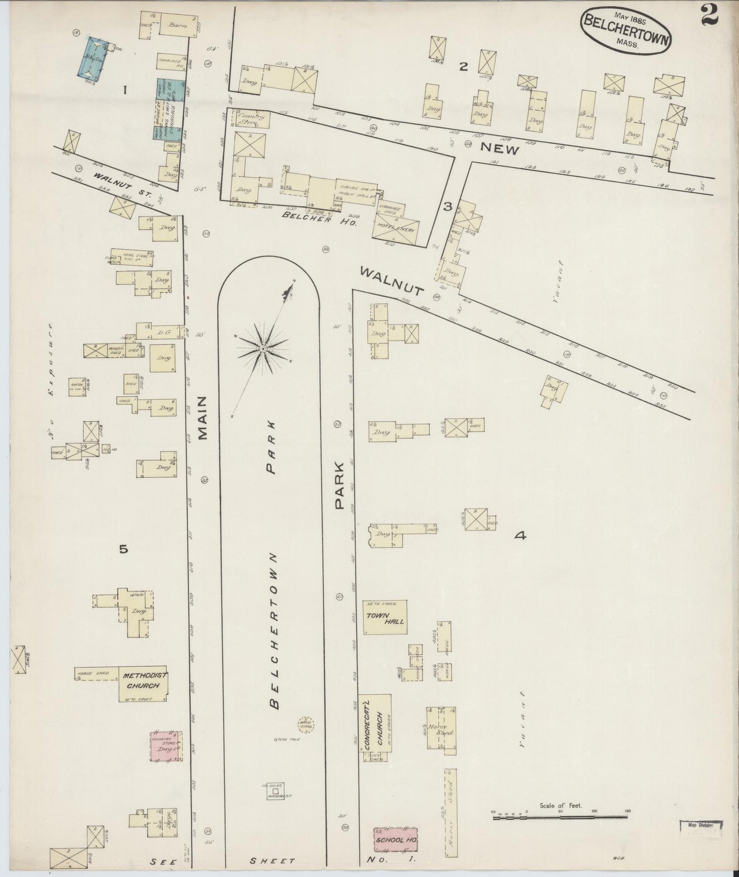 Sanborn Fire Insurance Map from Belchertown, Hampshire County, Massachusetts (1885), Sheet #0002 - Complete Map Set gallery image, historic Sanborn map, vintage wall art, Massachusetts Massachusetts