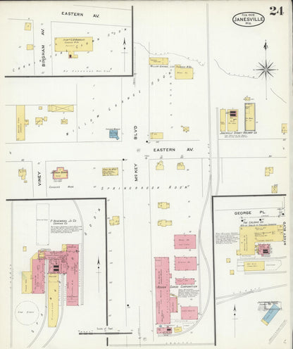 Sanborn Fire Insurance Map from Janesville, Rock County, Wisconsin (1909), Sheet #0024 - Complete Map Set gallery image, historic Sanborn map, vintage wall art, Wisconsin Wisconsin
