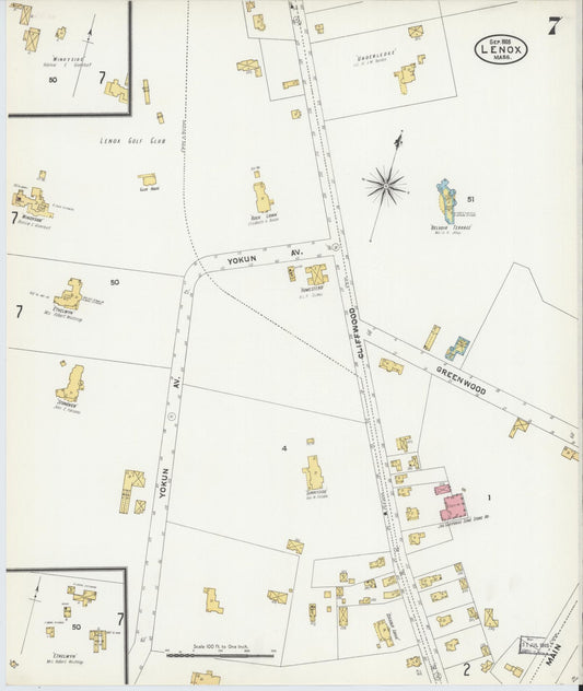 Sanborn Fire Insurance Map from Lenox, Berkshire County, Massachusetts (1905), Sheet #0007 - Historic Sanborn Fire Insurance Map Print, vintage old map wall art, antique decor, genealogy gift, Massachusetts Massachusetts map