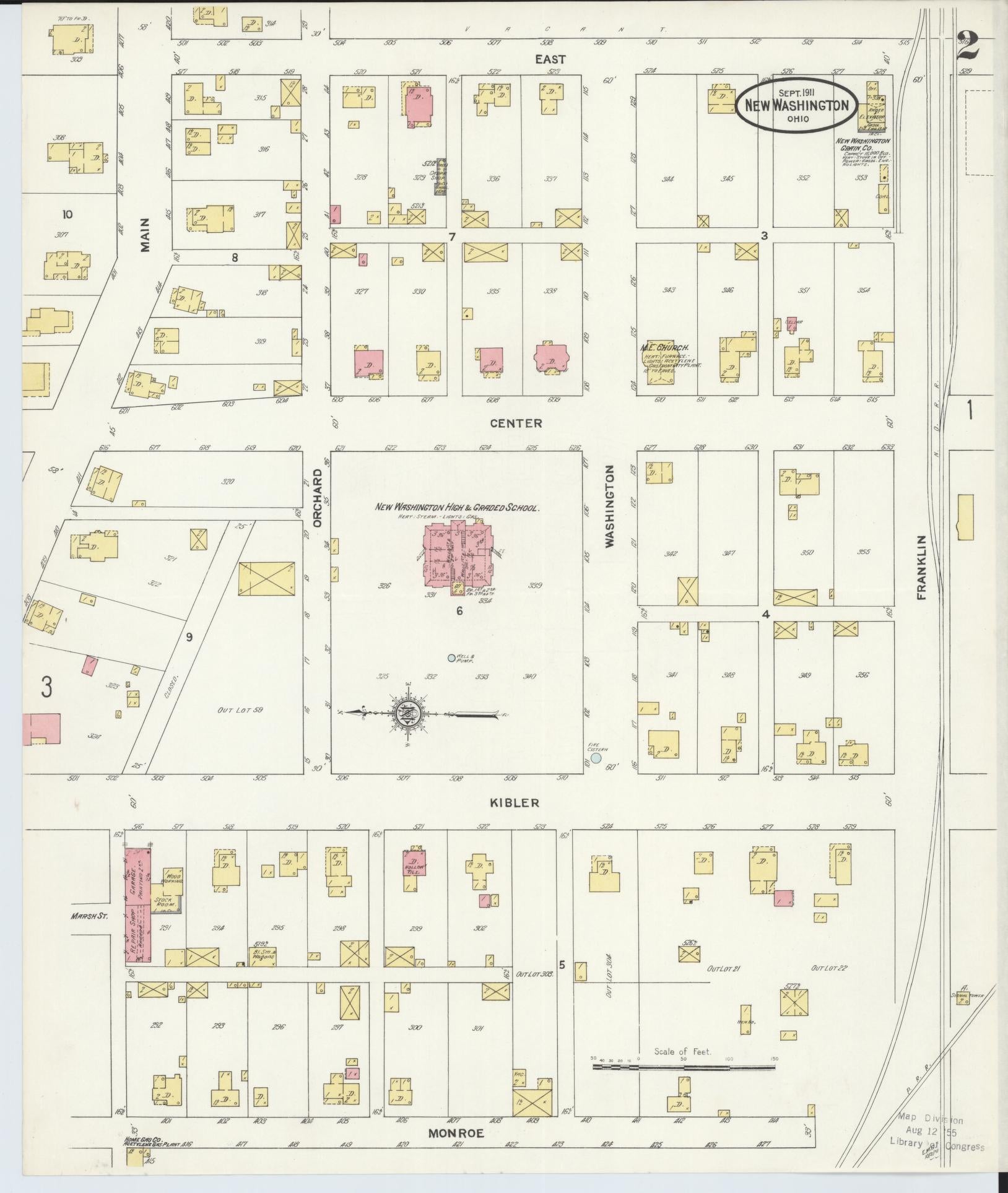 Sanborn Fire Insurance Map from New Washington, Crawford County, Ohio (1911), Sheet #0002 - Complete Map Set gallery image, historic Sanborn map, vintage wall art, Ohio Ohio
