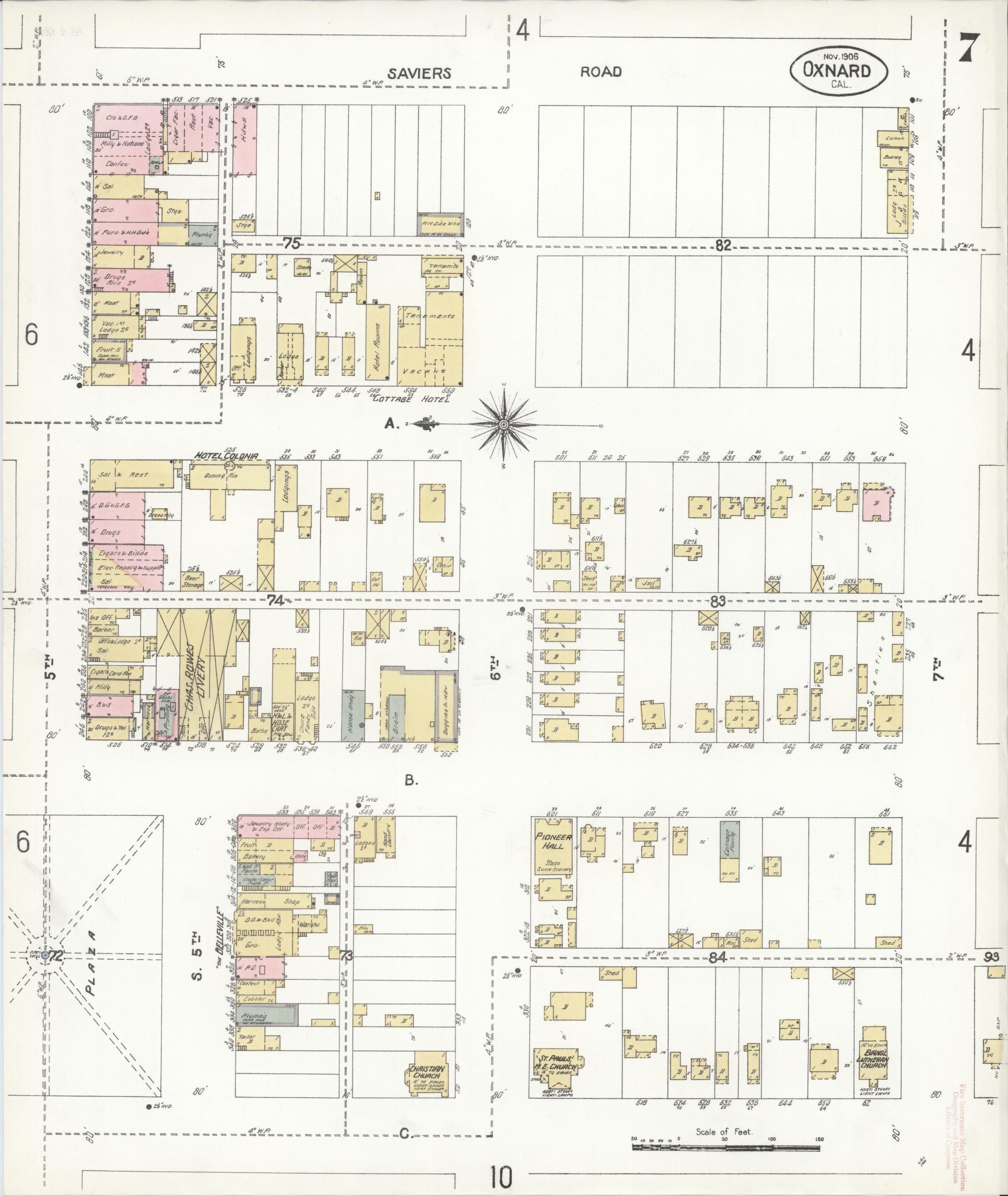 Sanborn Fire Insurance Map from Oxnard, Ventura County, California (1906), Sheet #0007 - Complete Map Set gallery image, historic Sanborn map, vintage wall art, California California