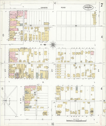 Sanborn Fire Insurance Map from Oxnard, Ventura County, California (1906), Sheet #0007 - Complete Map Set gallery image, historic Sanborn map, vintage wall art, California California