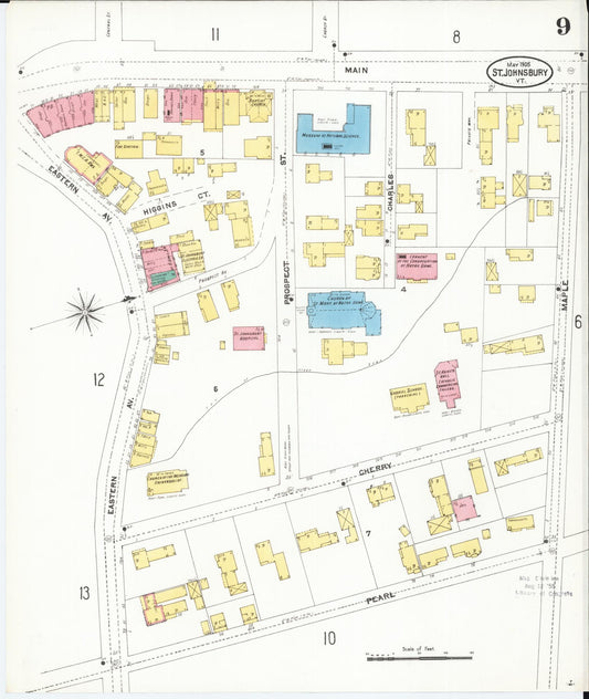 Sanborn Fire Insurance Map from Saint Johnsbury, Caledonia County, Vermont (1905), Sheet #0009 - Historic Sanborn Fire Insurance Map Print, vintage old map wall art, antique decor, genealogy gift, Vermont Vermont map