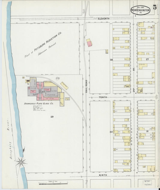 Sanborn Fire Insurance Map from New Kensington, Westmoreland County, Pennsylvania (1895), Sheet #0005 - Historic Sanborn Fire Insurance Map Print, vintage old map wall art, antique decor, genealogy gift, Pennsylvania Pennsylvania map