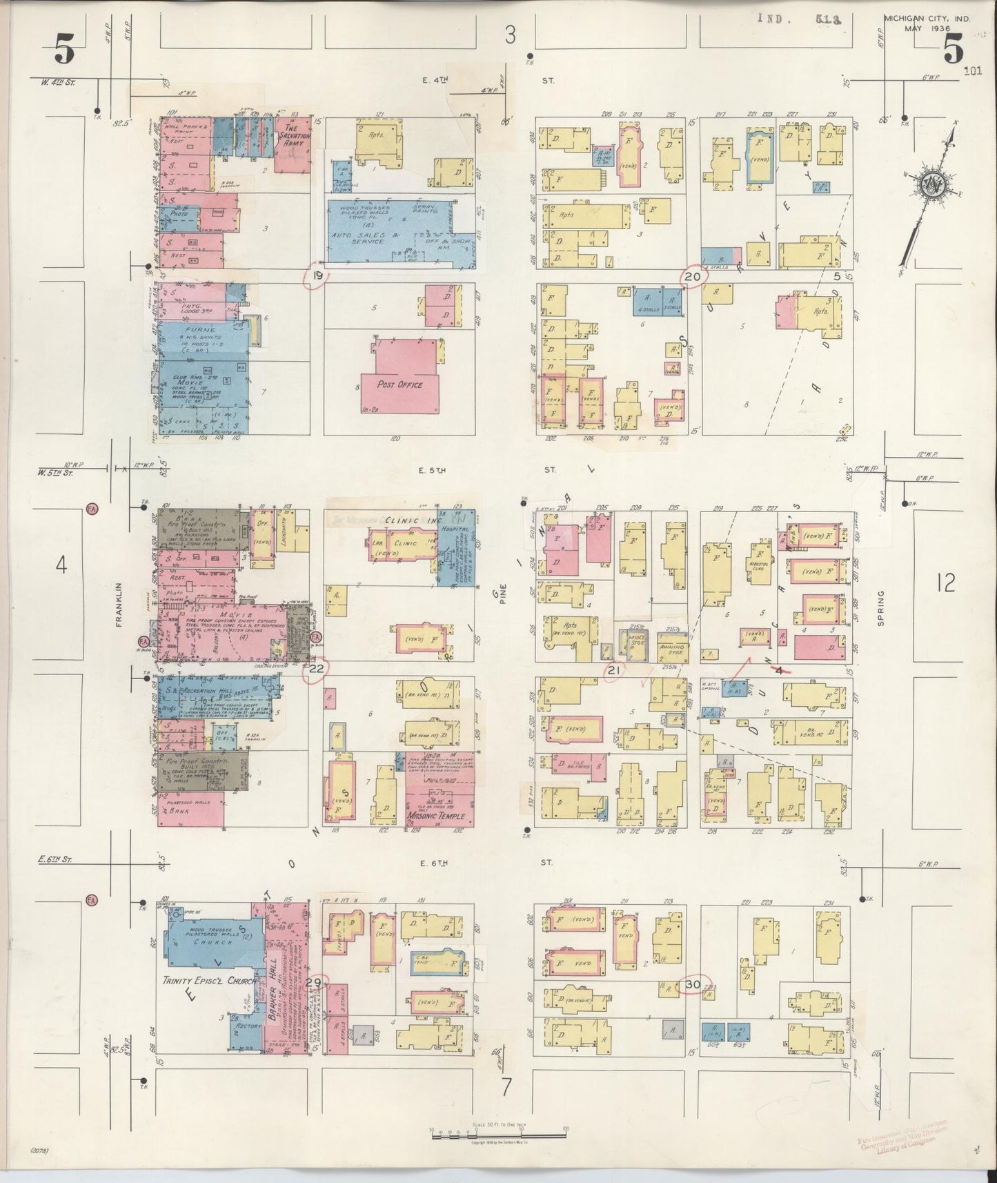 Sanborn Fire Insurance Map from Michigan City, La Porte County, Indiana (1948), Sheet #0005 - Historic Sanborn Fire Insurance Map Print, vintage old map wall art, antique decor, genealogy gift, Michigan Michigan map