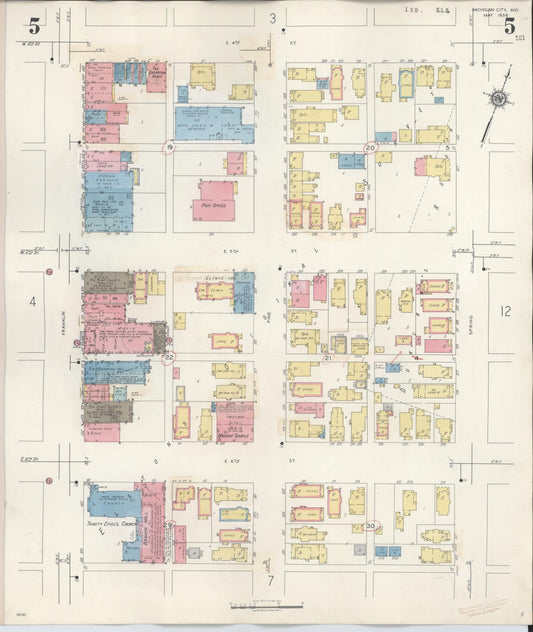 Sanborn Fire Insurance Map from Michigan City, La Porte County, Indiana (1948), Sheet #0005 - Historic Sanborn Fire Insurance Map Print, vintage old map wall art, antique decor, genealogy gift, Michigan Michigan map