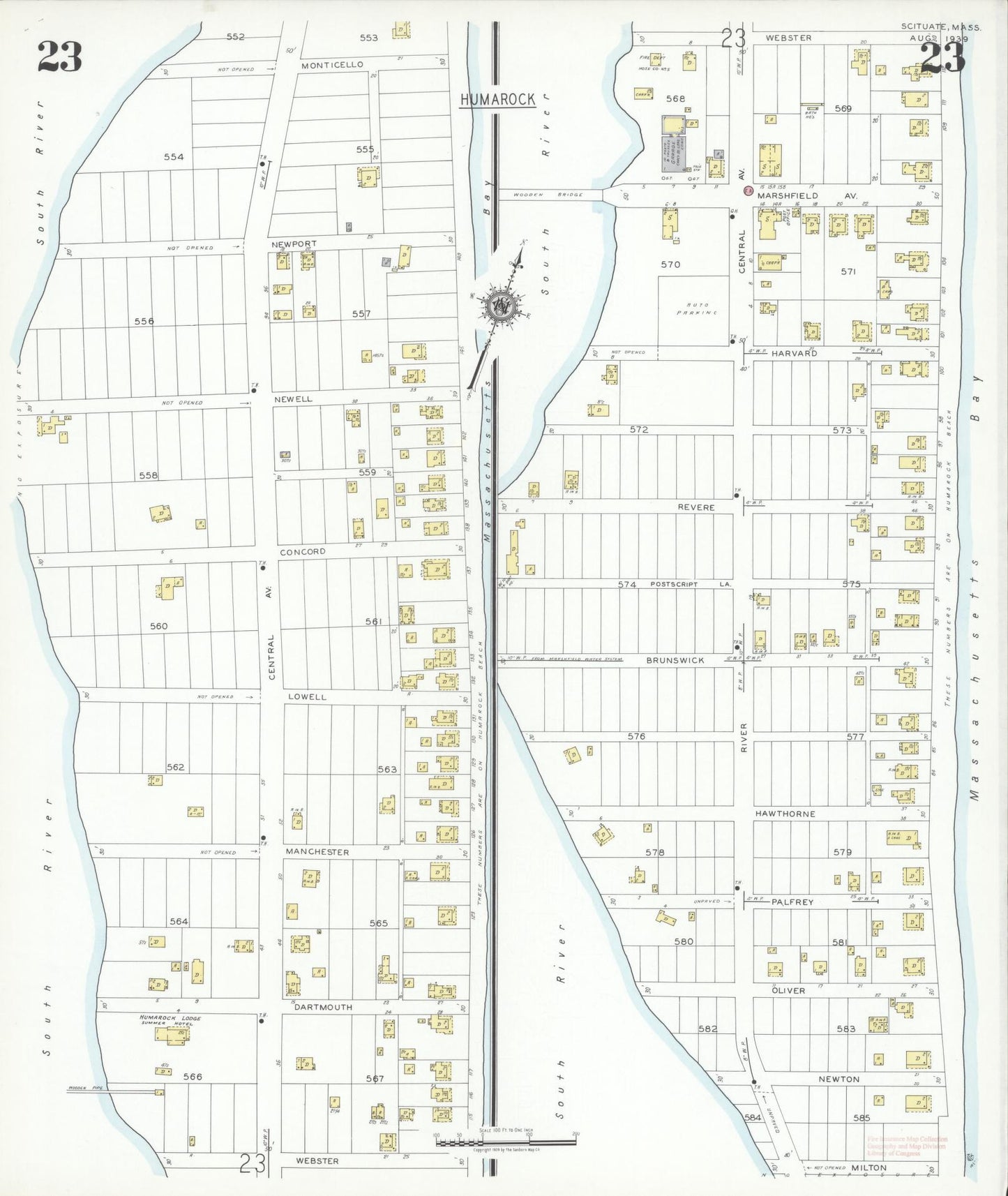 Sanborn Fire Insurance Map from Scituate, Plymouth County, Massachusetts (1939), Sheet #0023 - Historic Sanborn Fire Insurance Map Print, vintage old map wall art, antique decor, genealogy gift, Massachusetts Massachusetts map
