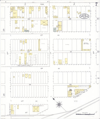 Sanborn Fire Insurance Map from Twin Falls, Twin Falls County, Idaho (1907), Sheet #0007 - Complete Map Set gallery image, historic Sanborn map, vintage wall art, Falls Idaho