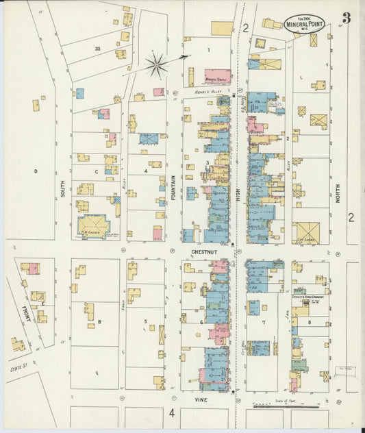 Sanborn Fire Insurance Map from Mineral Point, Iowa County, Wisconsin (1900), Sheet #0003 - Historic Sanborn Fire Insurance Map Print, vintage old map wall art, antique decor, genealogy gift, Wisconsin Wisconsin map
