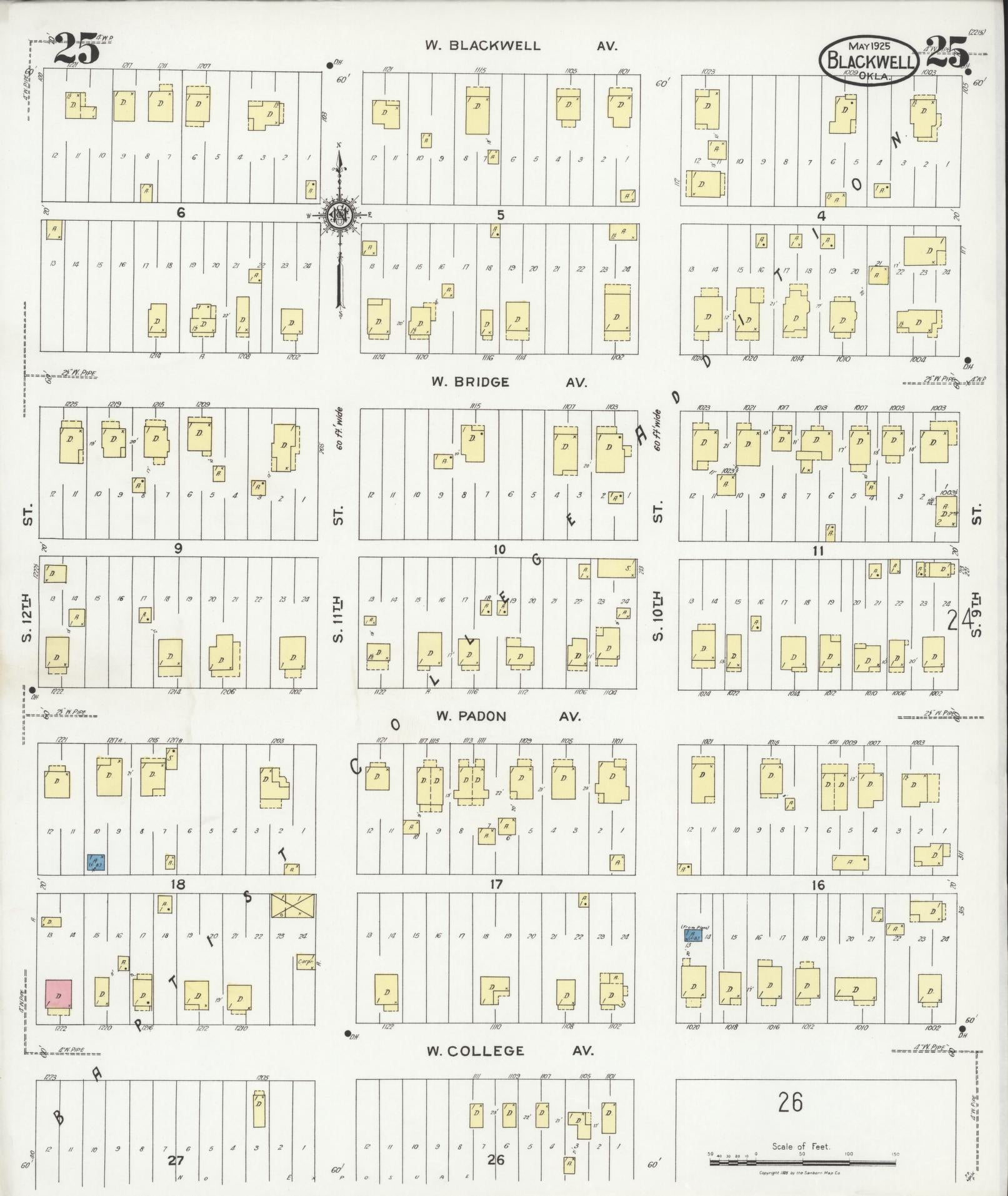 Sanborn Fire Insurance Map from Blackwell, Kay County, Oklahoma (1925), Sheet #0025 - Historic Sanborn Fire Insurance Map Print, vintage old map wall art, antique decor, genealogy gift, Oklahoma Oklahoma map