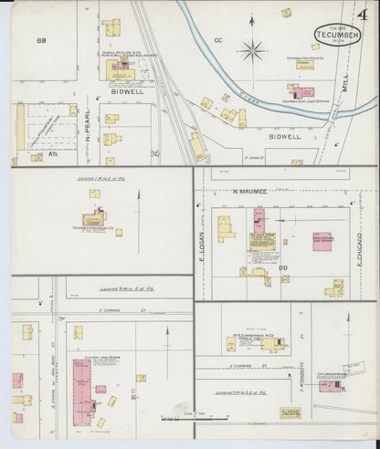 Sanborn Fire Insurance Map from Tecumseh, Lenawee County, Michigan (1893), Sheet #0004 - Historic Sanborn Fire Insurance Map Print, vintage old map wall art, antique decor, genealogy gift, Michigan Michigan map