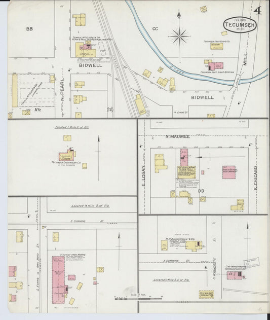 Sanborn Fire Insurance Map from Tecumseh, Lenawee County, Michigan (1893), Sheet #0004 - Historic Sanborn Fire Insurance Map Print, vintage old map wall art, antique decor, genealogy gift, Michigan Michigan map