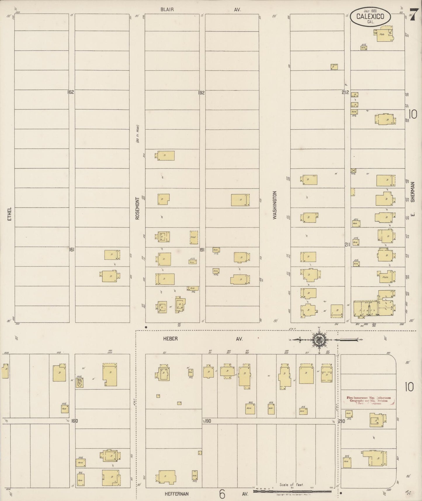 Sanborn Fire Insurance Map from Calexico, Imperial County, California (1920), Sheet #0007 - Complete Map Set gallery image, historic Sanborn map, vintage wall art, California California