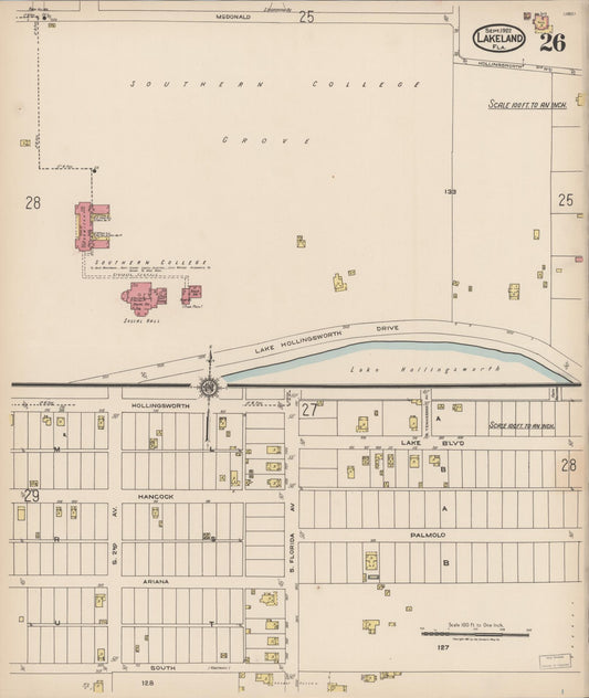 Sanborn Fire Insurance Map from Lakeland, Polk County, Florida (1922), Sheet #0026 - Historic Sanborn Fire Insurance Map Print, vintage old map wall art, antique decor, genealogy gift, Florida Florida map
