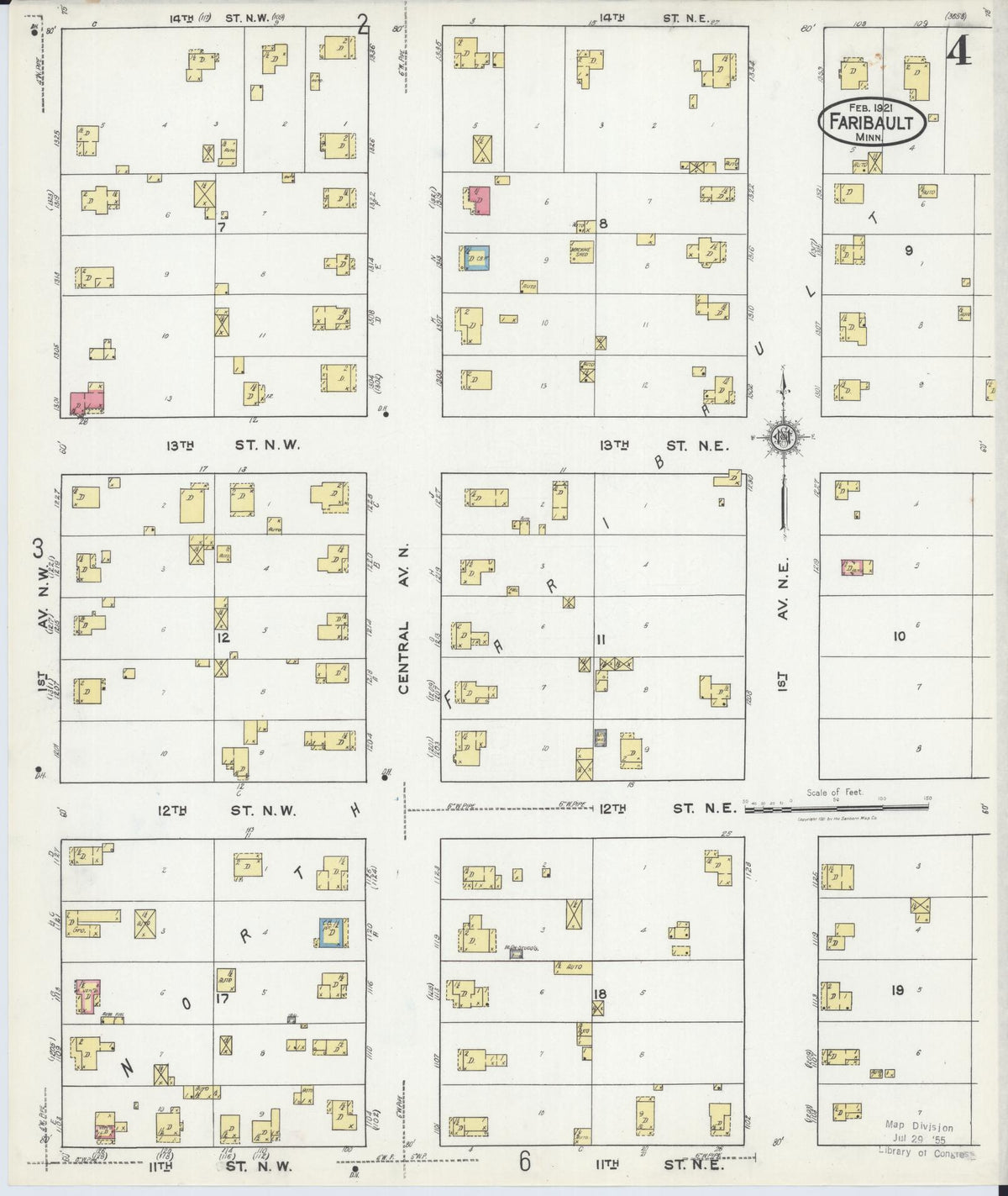 Sanborn Fire Insurance Map from Faribault, Rice County, Minnesota (1921), Sheet #0004 - Complete Map Set gallery image, historic Sanborn map, vintage wall art, Minnesota Minnesota