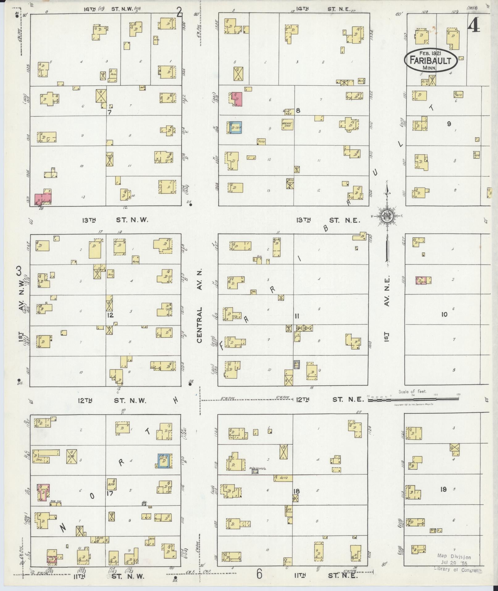 Sanborn Fire Insurance Map from Faribault, Rice County, Minnesota (1921), Sheet #0004 - Complete Map Set gallery image, historic Sanborn map, vintage wall art, Minnesota Minnesota
