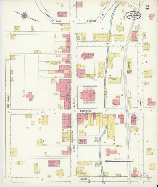Sanborn Fire Insurance Map from Jonesboro, Washington County, Tennessee (1913), Sheet #0002 - Historic Sanborn Fire Insurance Map Print, vintage old map wall art, antique decor, genealogy gift, Tennessee Tennessee map